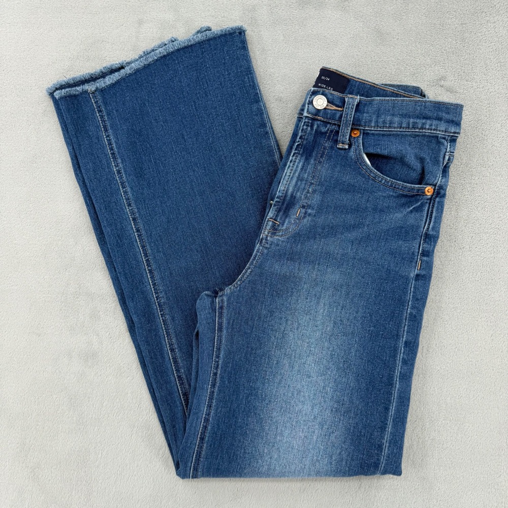 Gap Denim Wide Leg High Rise Raw Hem Jeans Medium Womens 24 Wash Blue Casual